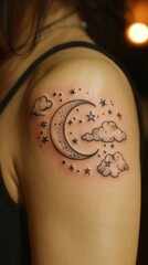 Tattoo of crescent moon and stars