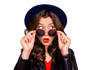 Closeup photo of amazing lady on vacation abroad staring at very big shopping prices wear stylish outfit isolated yellow background