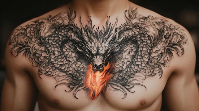 detailed dragon tattoo on chest