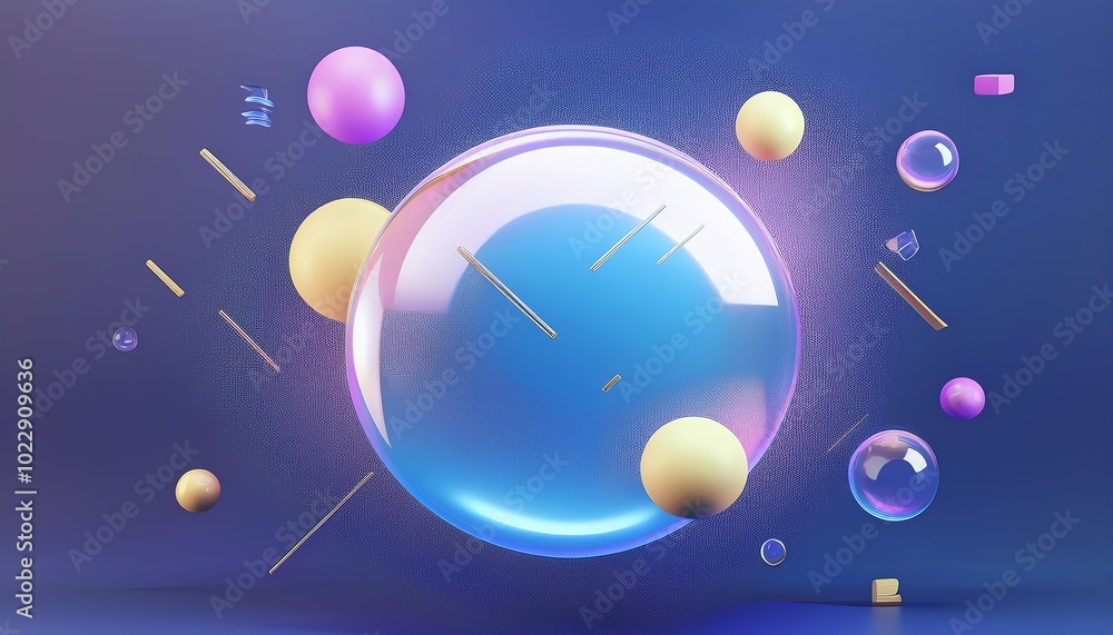 Poster a colorful, abstract composition featuring bubbles and geometric shapes against a gradient backgroun