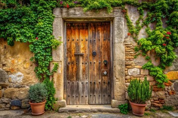 Weathered Old Wooden Door with Rustic Charm and Unique Texture in a Historical Setting