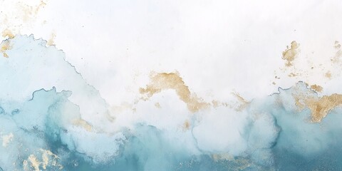 Elegant background featuring flowing blue and gold watercolor washes, symbolizing the tranquility of Reveillon festivities, selective focus
