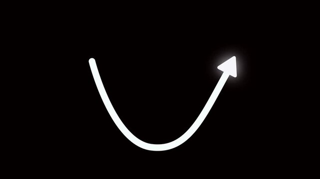 Rising arrow transparent channel. On the stock market, 2d bar graph chart with up arrow, 4k resolution.