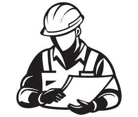 Worker with clipboard, Construction engineer, Engineer icon, Outline engineer vector