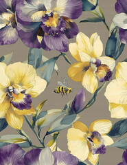 Beautiful Wallpaper with a Bee Design, Ideal Bees Poster or Graphic Resource for Creative Project, Ai Generative