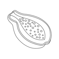 Outline papaya icon, featuring seeds and fruit halves. Minimal contour vector illustration