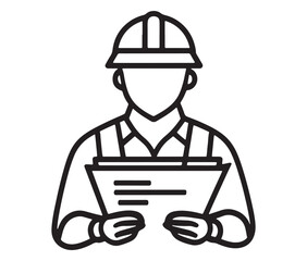 Worker with clipboard, Construction engineer, Engineer icon, Outline engineer vector