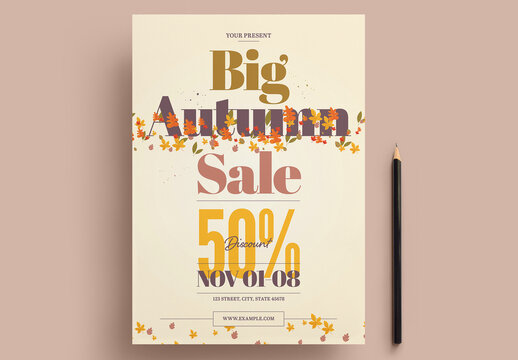 Autumn Fall Sale Flyer Layout with Pattern Elements