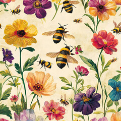 Beautiful Wallpaper with a Bee Design, Ideal Bees Poster or Graphic Resource for Creative Project, Ai Generative