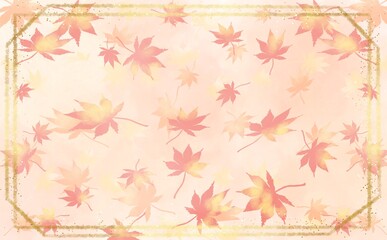 上品でカワイイ★秋のカエデと紅葉の背景壁紙と金枠フレーム