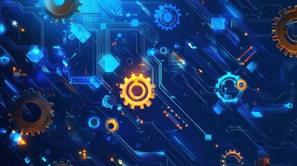 Obraz premium Abstract Technology Background: Circuit Board Gears