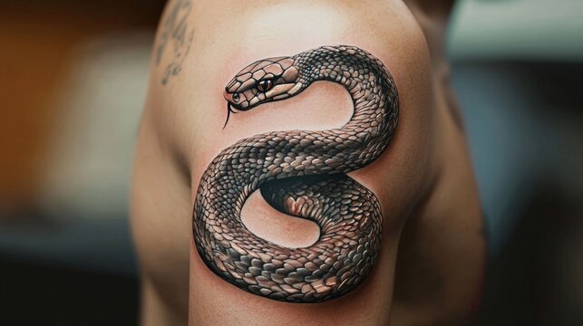 Realistic snake tattoo on arm.