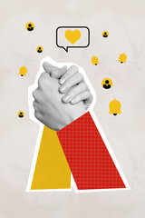 Composite trend artwork sketch image photo collage of arm sleeve hand gesture hold together...