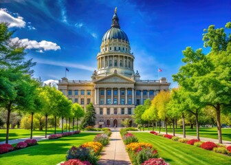 Majestic Salt Lake City Hall Building Surrounded by Lush Greenery and Clear Blue Skies in Utah