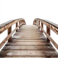 Fototapeta premium A wooden bridge with weathered planks, top-down view, with a clean white background