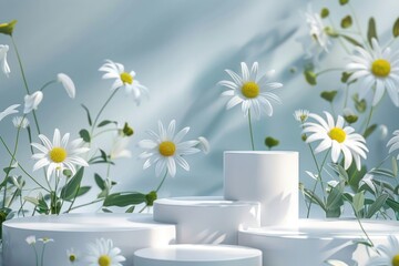 Product podium with daisies flower plant daisy.