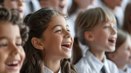 A group of children are smiling and laughing together