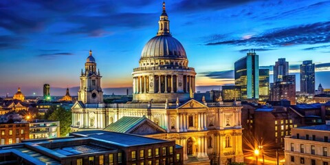 Fototapeta premium Majestic St. Paul's Cathedral in London Surrounded by Clear Blue Sky and Urban Landscape Views