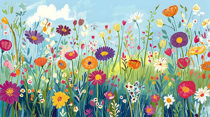 Fototapeta premium illustration of a field of flowers