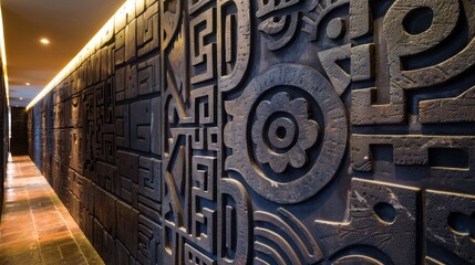 Incan Inspired Wall Art, intricately designed black patterns showcasing traditional craftsmanship and cultural significance, enhancing interior aesthetics