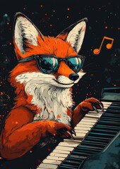 Talented Fox Playing Christmas Music on a Piano, Creating a Festive Atmosphere