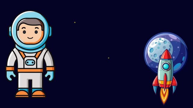 animated video of moon and rocket astronaut cards