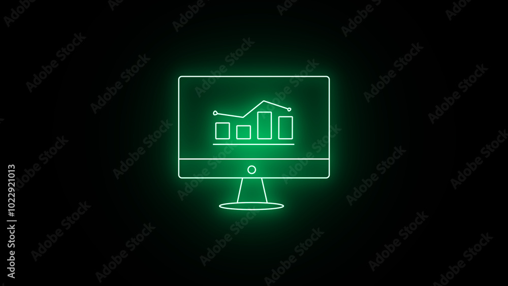Aufkleber glowing line monitor icon with business graph up to down. animated bar chart graph with monitor icon