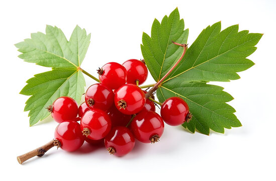 recommend clip art: red currant branch with berries and green leaves, clipart on white background