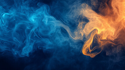 Swirling Orange and Blue Smoke Abstract Digital Art Fluid and Ethereal Design