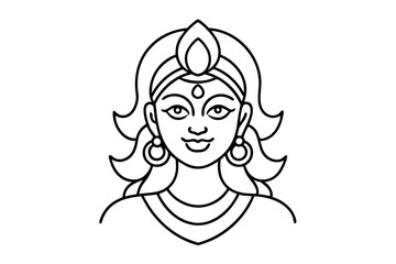 
durga devi line drawing, navratri line art vector illustration