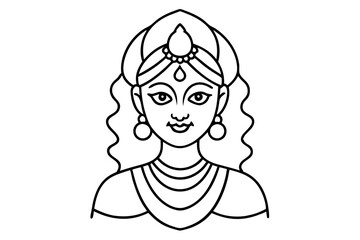 Durga devi line art vector, navratri outline vector illustration
