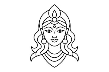 Durga devi line art vector, navratri outline vector illustration
