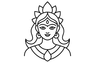 
durga devi line drawing, navratri line art vector illustration