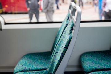 Interior of a city bus without passengers