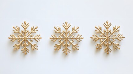 Golden snowflake ornaments on a white background