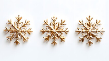 Golden snowflake ornaments on a white background