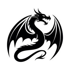 Fototapeta premium black outline icon, silhouette, logo, mythical dragon symbol
