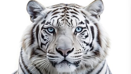 Fototapeta premium Majestic White Tiger on a Pure White Background Showcasing Its Stunning Features and Striking Eyes