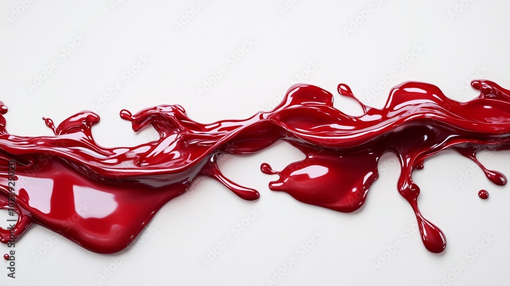 Poster a vibrant splash of red paint flows across a white background, creating a striking visual effect tha
