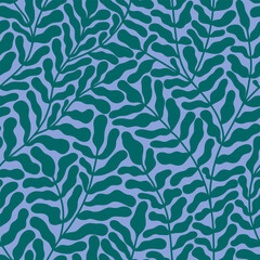 Foliage seamless pattern with herbal rustic motifs. Simple cute feminine print for subtle aesthetic silk textile design. Gentle romantic summer floral field ornament with hand drawn fine lines.