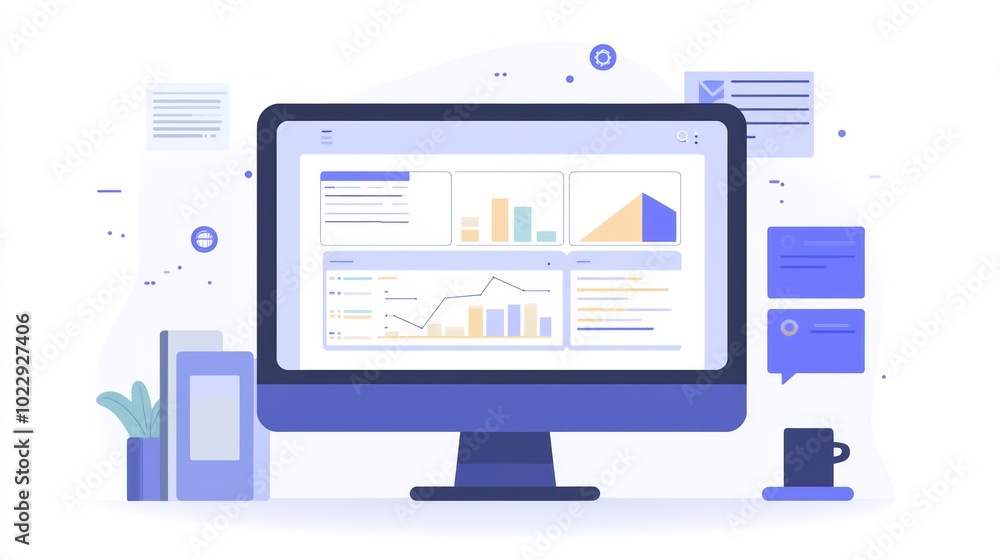Poster illuminating financial insights, a computer monitor displaying detailed chart for market analysis an