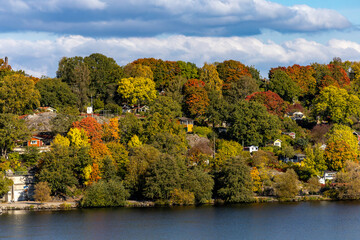 Stockholm, Sweden Fall colors on Sodermalm in the Tantolunden park.