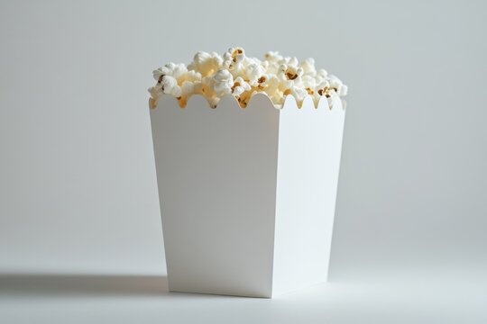 white paper box mockup with popcorn on light background