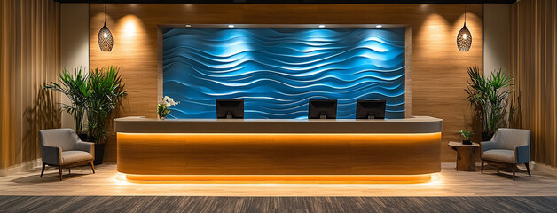 Front lobby reception counter with luxury interior 