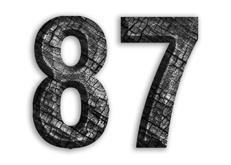 87, number shape with charcoal motif design.