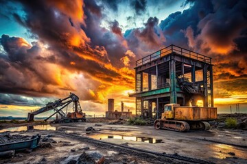 Melancholic Construction Site with Abandoned Machinery and Dull Skies Reflecting a Sense of Loss