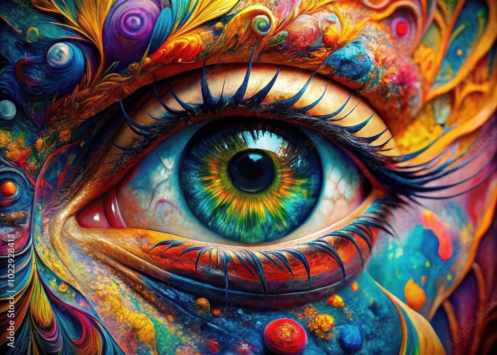 Poster mesmerizing abstract eye art with vibrant colors and intricate patterns for creative projects