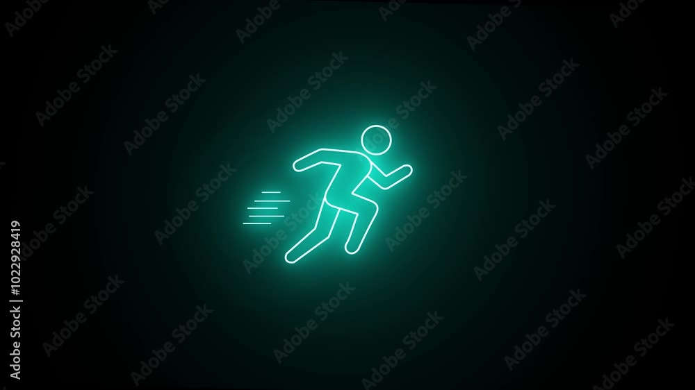 Poster neon running icon animation. traffic light run icon animation. running person icon animation with a 