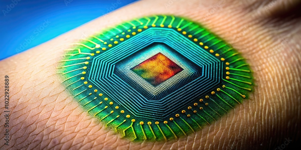 Aufkleber microchip embedded in human skin representing advanced technology and future of biometric identifica