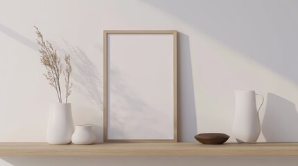 Unveiling potential, a simple wooden picture frame against neutral backdrop